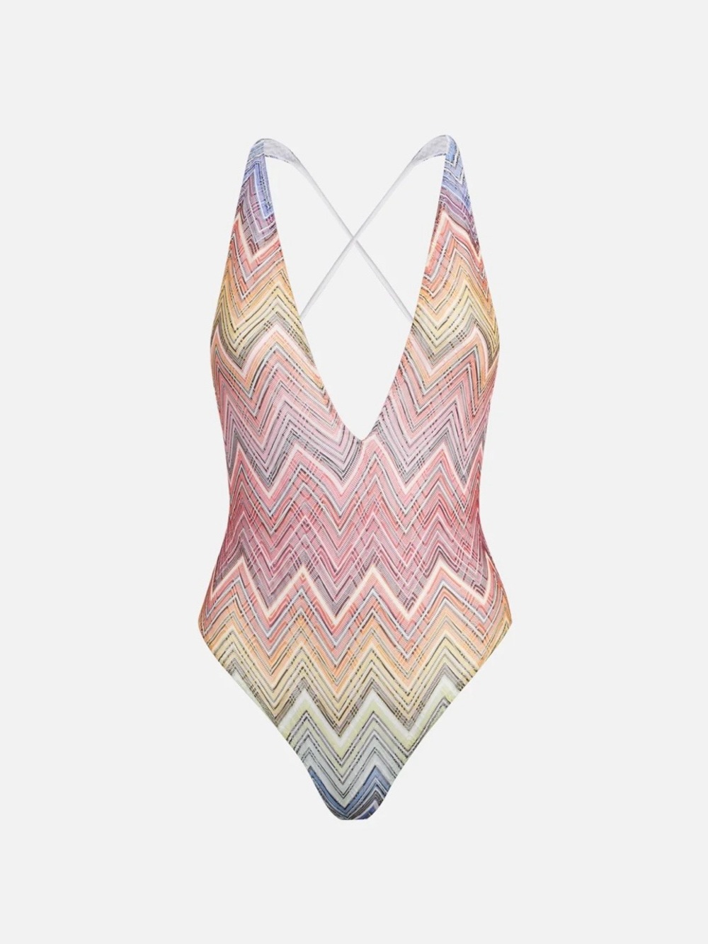 Missoni Multicolor rainbow Zigzag One-Piece Swimsuit deep v chevron IT 40